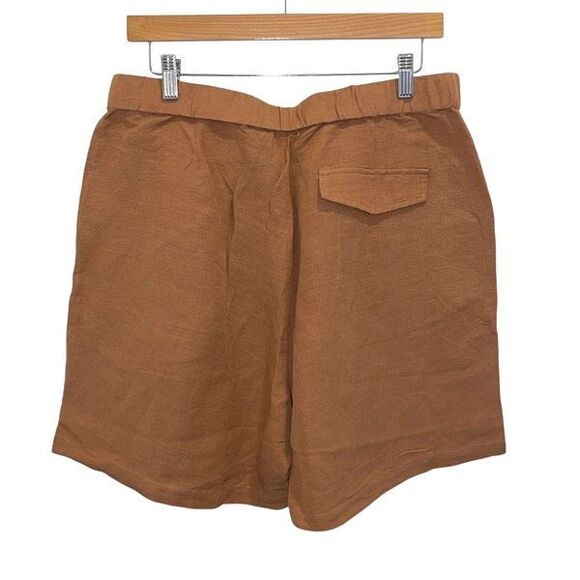 Lintico Womens Pleated Front Elastic‎ Back Waist Linen Blend Shorts Rust XL - Picture 2 of 7